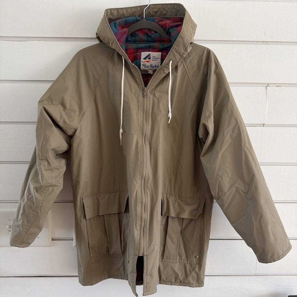 Misty Harbor Raincoat Medium PVC Vintage Jacket Flannel‎ Lined Slicker GW996
